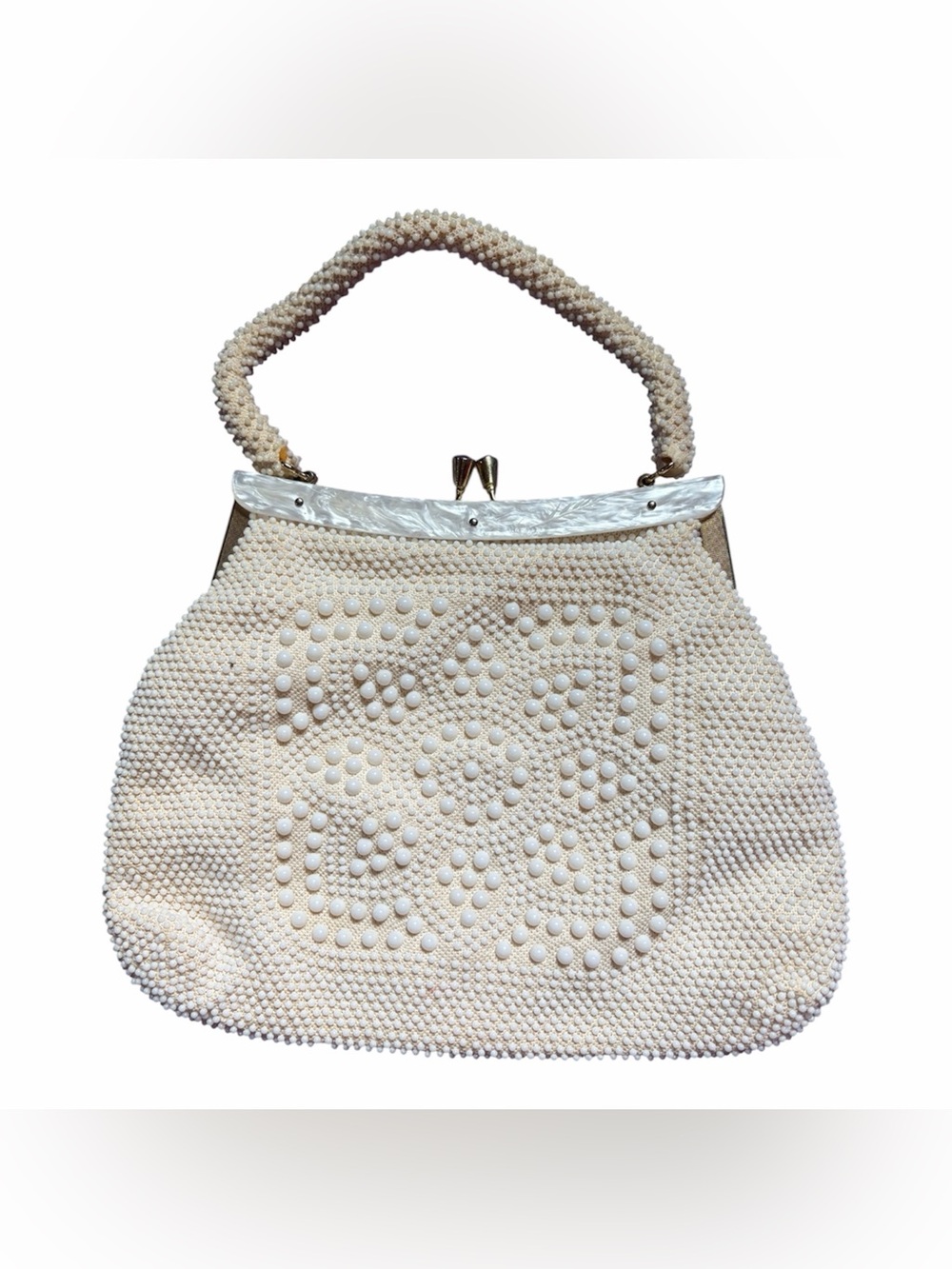 Vintage Ivory Beaded Handbag Purse – Handmade Hong Kong Retro Evening Bag